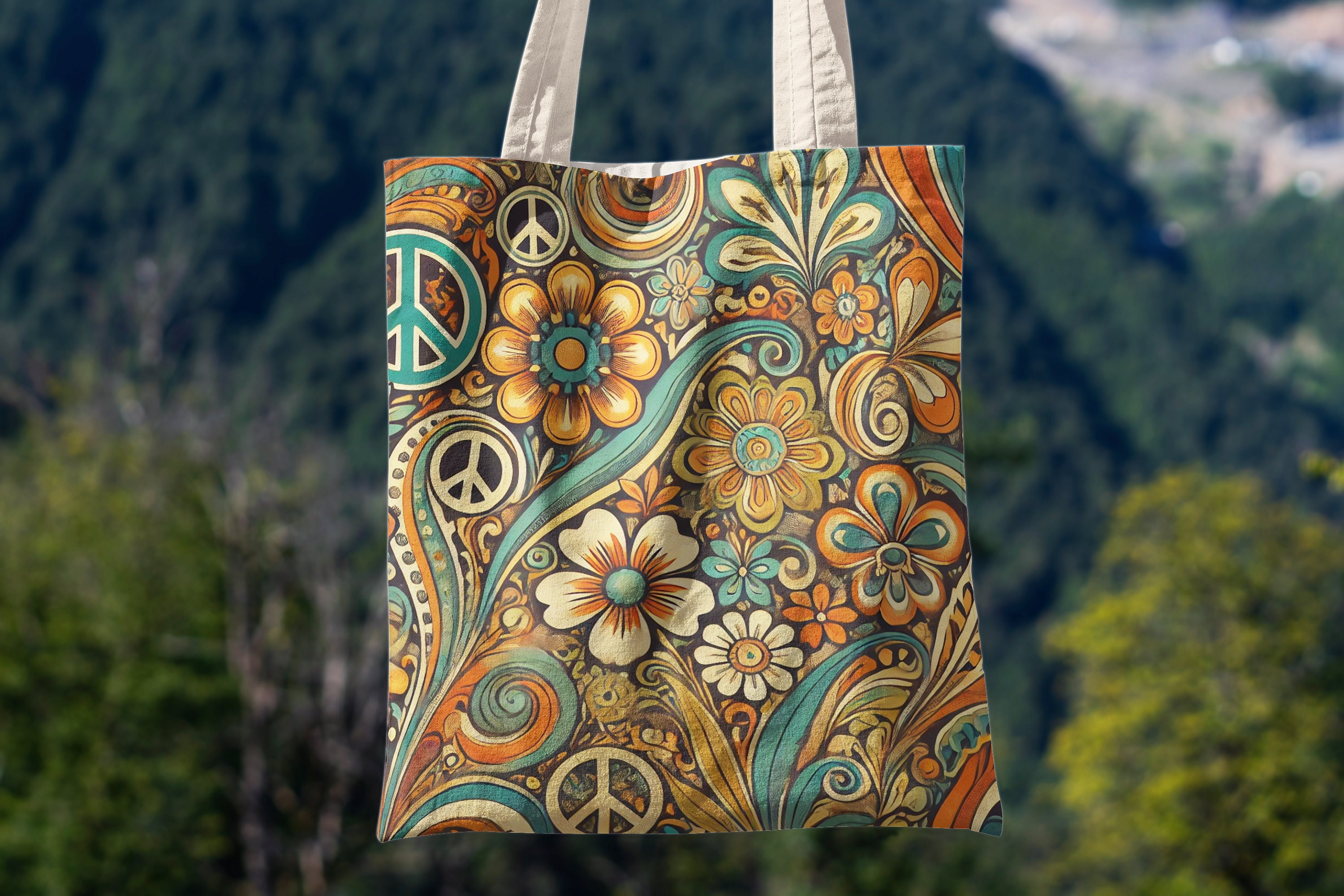 70's Hippie Style Pattern Tote Bag, Retro tote bag, Cute Tote Bag Back to School, Boho Canvas Tote, Boho Canvas Bag, Retro Tote, Vintage