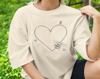 Hommel Line Art Oversized T-shirt, shirt imker, shirts insecten, shirts Earth Day, cadeau imker, shirt imker, shirt bijenliefhebber, shirt Save the Bees