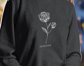 Pull pour le mois de naissance avec fleurs de chrysanthème, chemise avec fleurs de naissance en novembre, jardin de grand-mère, cadeau grand-mère, cadeau de fête des mères, anniversaire de novembre
