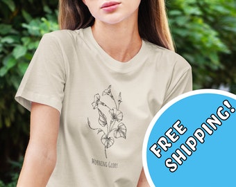 Morning Glory Flower Line Art Shirt, Comfort Colors, Boho, Cottagecore, Garden, Botanical, Floral, Cute Shirt, Fairycore, Wildflower