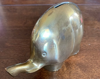 Vintage Brass ELEPHANT Kids PIGGY BANK Statue 4" High