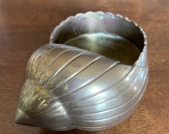 Vintage Brass SEA SHELL CONCH Shell 5" Long Tray