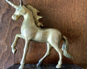 Solid Brass UNICORN 6" High with Marble Base Decor Magical Mythical Fantasy