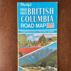 1968-69 Vintage mooie BRITISH COLUMBIA routekaart camping en visgids