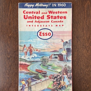 Carte de l'autoroute du centre et de l'ouest des États-Unis, 1960 vintage ESSO