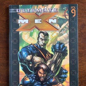 May include: Ultimate X-Men Vol. 9 comic book cover featuring a blue and yellow superhero with a black and silver superhero in the background. The title "The Tempest" is printed in gold letters at the bottom of the cover.