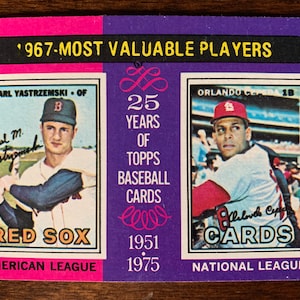 1975 Topps Baseball #205 Carl Yastrzemski Orlando Cepeda 1967 MVP da EX+ a NRMT