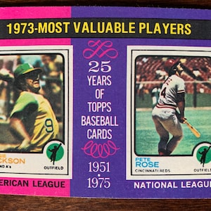 Carta da baseball Topps del 1975 n. 211 Reggie Jackson Pete Rose 1973 MVP NRMT
