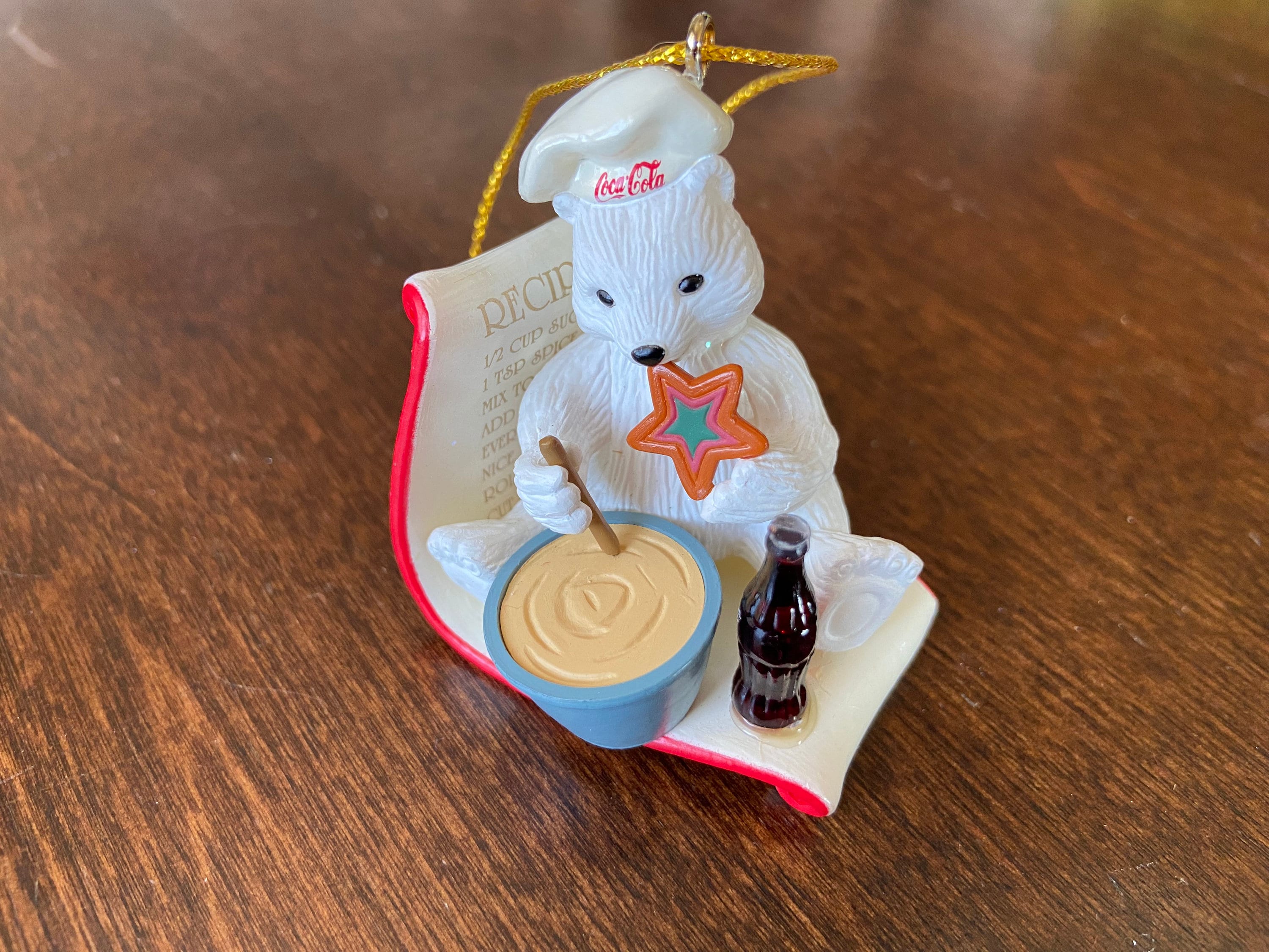Adorno navideño vintage con forma de osito de Coca Cola con receta