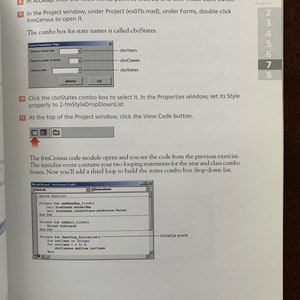 Peut inclure: Une capture d'&eacute;cran d'un &eacute;cran d'ordinateur affichant du code pour un module d'&eacute;diteur Visual Basic appel&eacute; frmCensus. Le code inclut une boucle pour construire une liste d&eacute;roulante de la bo&icirc;te de combinaison des &Eacute;tats. Le code fait partie d'un projet plus large pour cr&eacute;er une application de cartographie.