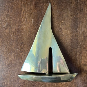 Vintage Brass SAILBOAT Sailing Boat Nautical Maritime Home Decor 12in high