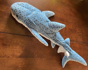 Tiburón ballena azul, peluche de títere de mano, 26 pulgadas de largo, 2005