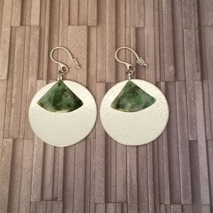 Green Burma Jade and Hammered Steel Earrings