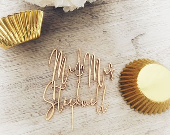 Wedding cake topper 3D printed, Personalised cake topper, Rustic wedding cake topper, Custom Mr Mrs cake topper, Anniversary Cake toppers