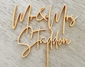 Wedding cake topper 3D printed, Personalised cake topper, Rustic wedding cake topper, Custom Mr Mrs cake topper, any font option