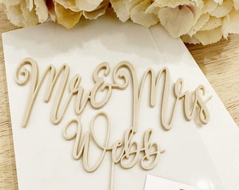 Wedding cake topper 3D printed, Personalised cake topper, Rustic wedding cake topper, Custom Mr Mrs cake topper, Anniversary Cake toppers