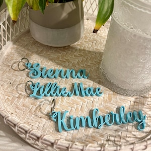 Blauwe baby bruiloft plaatskaarten / bruiloft sleutelhanger/namen/verjaardag 3D gedrukt/plaatsnamen bruiloft, gepersonaliseerde bruiloft tafel gunst bruiloft