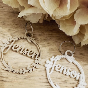 Plaatskaarten bruiloft / Sleutelhanger/namen bruiloft / Verjaardag 3D-geprint/plaatsnamen bruiloft, gepersonaliseerde tafeldecoratie bruiloft, huwelijksgunst