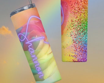 Personalisierter Regenbogenbecher, 20 Unzen dünner, isolierter Edelstahl