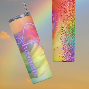 Rainbow Tumbler, 20oz skinny, Personalized tumbler, pride tumbler, gift for friend, gift for partner, beach cup, vacation cup, gift