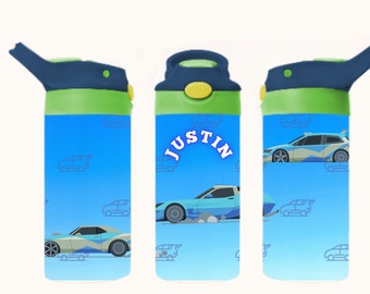 Personalisierte Rennauto-Wasserflasche, Edelstahl-Flip-Top-Cup