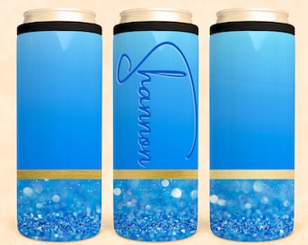 Personalized Skinny Can Cooler, Glitter Band, Insulated 12oz Cozie