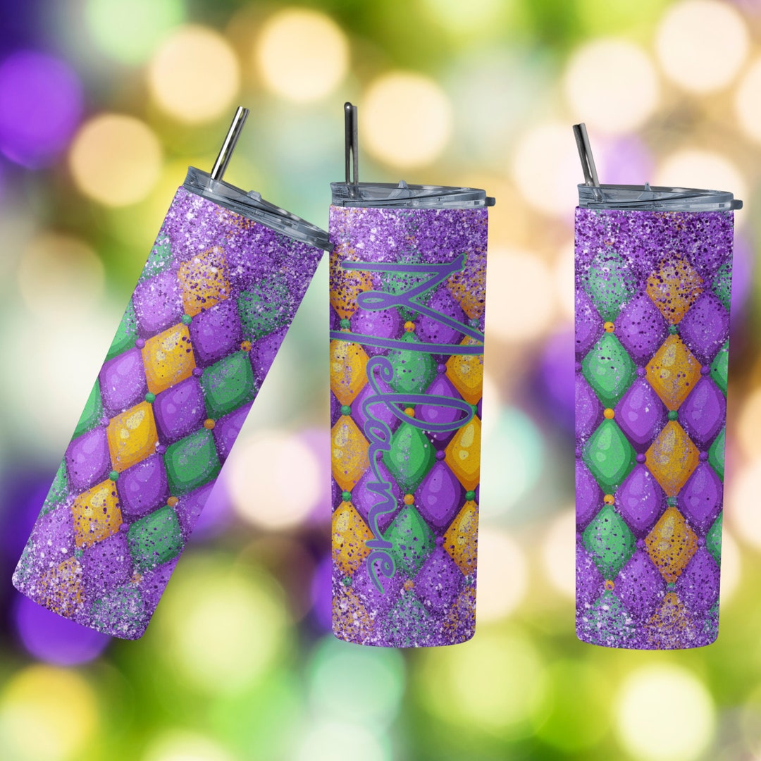 Personalized Mardi Gras Tumbler, Cup for Mardi Gras, Louisiana Tumbler, Stainless Steel Mardi