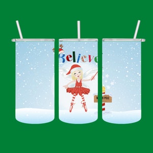 12oz Christmas Ballerina Tumbler, Believe, Christmas gift for ballerina, Personalized Stocking Stuffer for girls, Gift for little girls