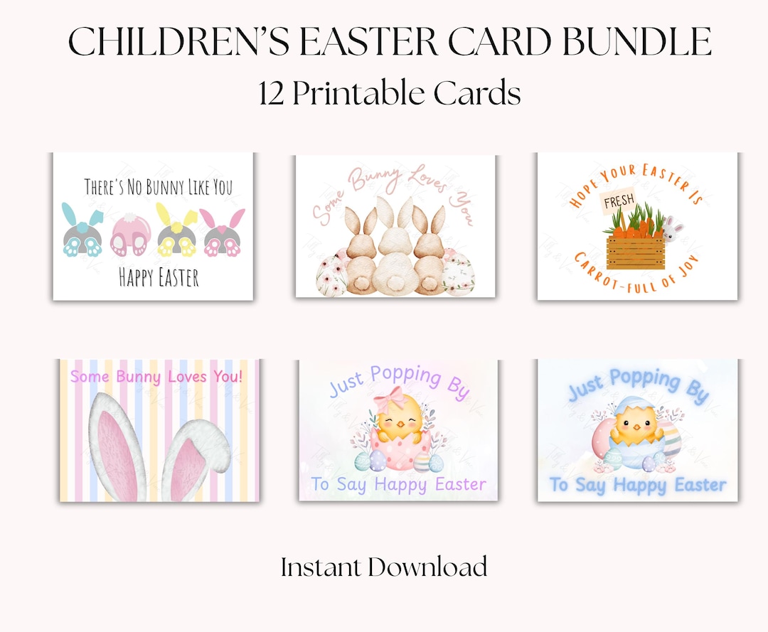 Children's Easter Card Bundle, 12 Bunny Designs (digital Download) Etsy — free download