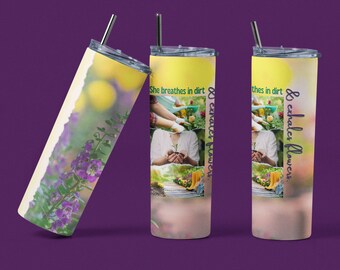 Vaso de jardinería, diseño floral, vaso estrecho de 20 oz