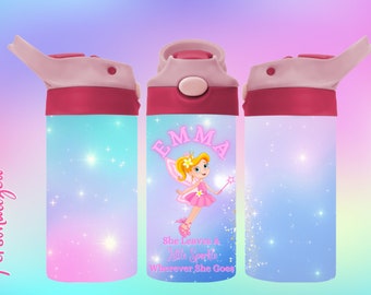 Garrafa de água personalizada com tema de fada, copo térmico de aço inoxidável de 350ml (12oz)