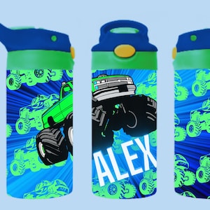 Monster Truck Water Bottle, Boys Name Tumbler, Personalized Kids