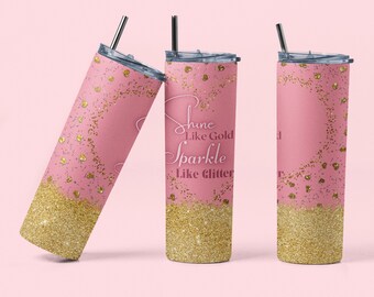 Pink Glitter 20oz Skinny Tumbler, Stainless Steel Insulated Cup
