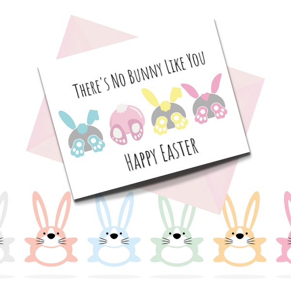 Printable Easter Card, Happy Easter Card, Bunny Card,  Digital Download, Easter Card to Print/Cut/fold, Easter Card for downloading