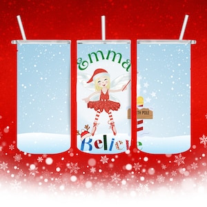Personalized 12oz Christmas Ballerina Tumbler, Christmas gift for ballerina, Personalized Stocking Stuffer for girls, Gift for little girls