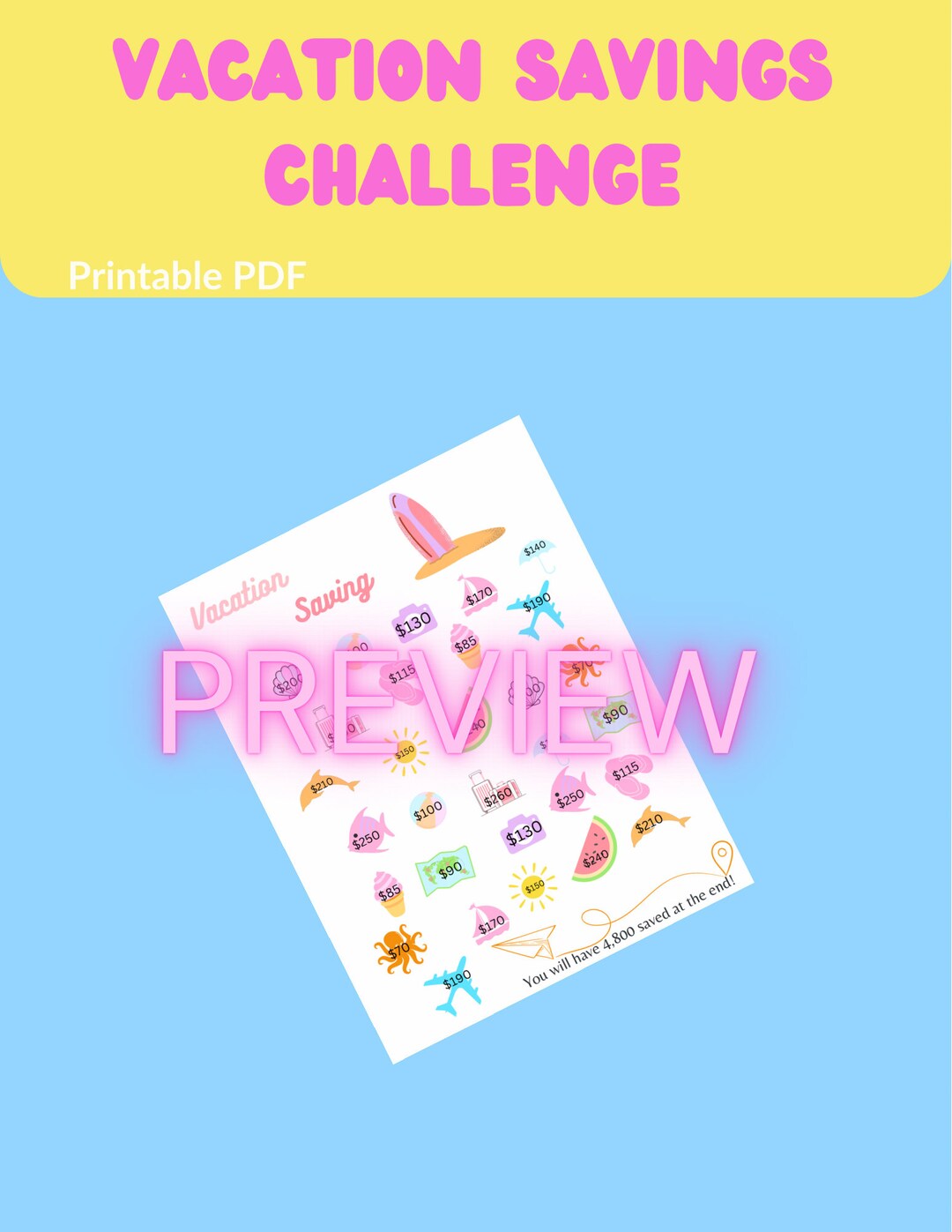 Vacation Saving Challenge Savings Challenge Printable - Etsy