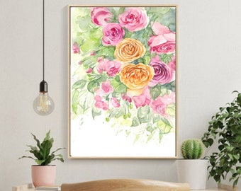 A colorful bouquet I watercolor painting I original hand-painted I gift idea I wall decoration