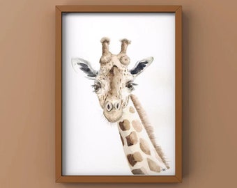 Giraffe, Aquarellbild, Original handgemalt, 21x28 cm, Geschenk für Kinder, Kinderzimmer
