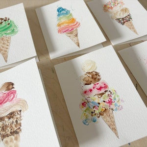 Helado / Tarjeta plegable pintada a mano con sobre / Acuarela / Tarjeta plegable con motivos de helado / Juego de tarjetas / Tarjeta de cumpleaños infantil