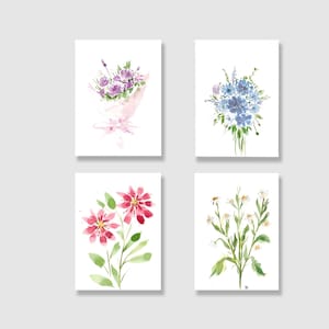 Mazzo di fiori l Biglietto pieghevole dipinto a mano con busta l Acquerello l Biglietto pieghevole con motivi naturali l Set di biglietti