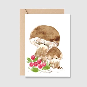 Biglietto pieghevole Funghi I Biglietto pieghevole dipinto a mano con busta I Acquerello I Biglietto pieghevole con motivi naturali I Amanti della natura