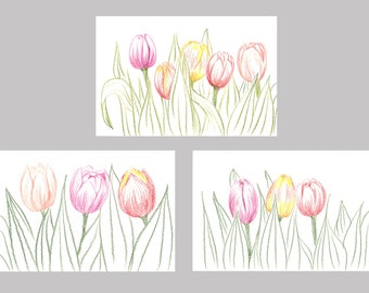 Hand-painted cards "Tulips" | Card set | Greeting cards | Card with envelope | Postcards | Birthday cards