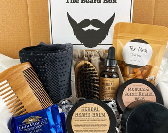 The Ultimate Men's Self-Care Gift Set | Birthday or Anniversary Natural and Handmade Gift Box | Gift Box with Beard Oil, Beard Balm