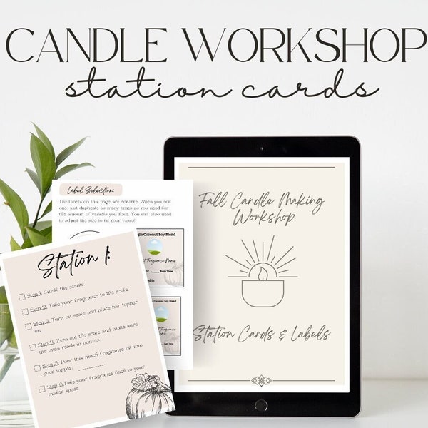 Candle Making Workshop Station Cards, Editable via Canva