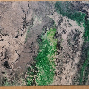 Pour Painting Green, White, Black, White, Metallic Silver