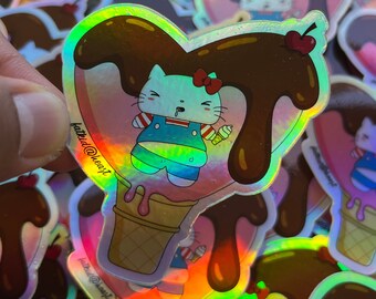 FatKid@Heart "Chubby Kitty" Kawaii holografisk klistermärke vattenflaska laptop vinyldekal klistermärke (FRI FRAKT)