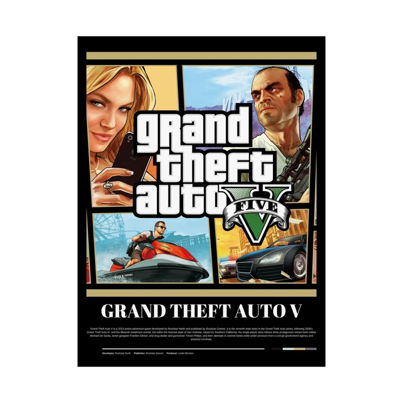 Grand Theft Auto V Game Poster, Gaming, Room Poster, Art Wall, Birthday