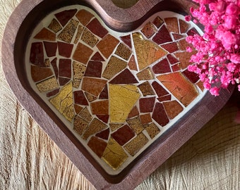 Bandeja de mosaicos de colores, madera de acacia; compartimentos de almacenamiento; almacenamiento de joyas