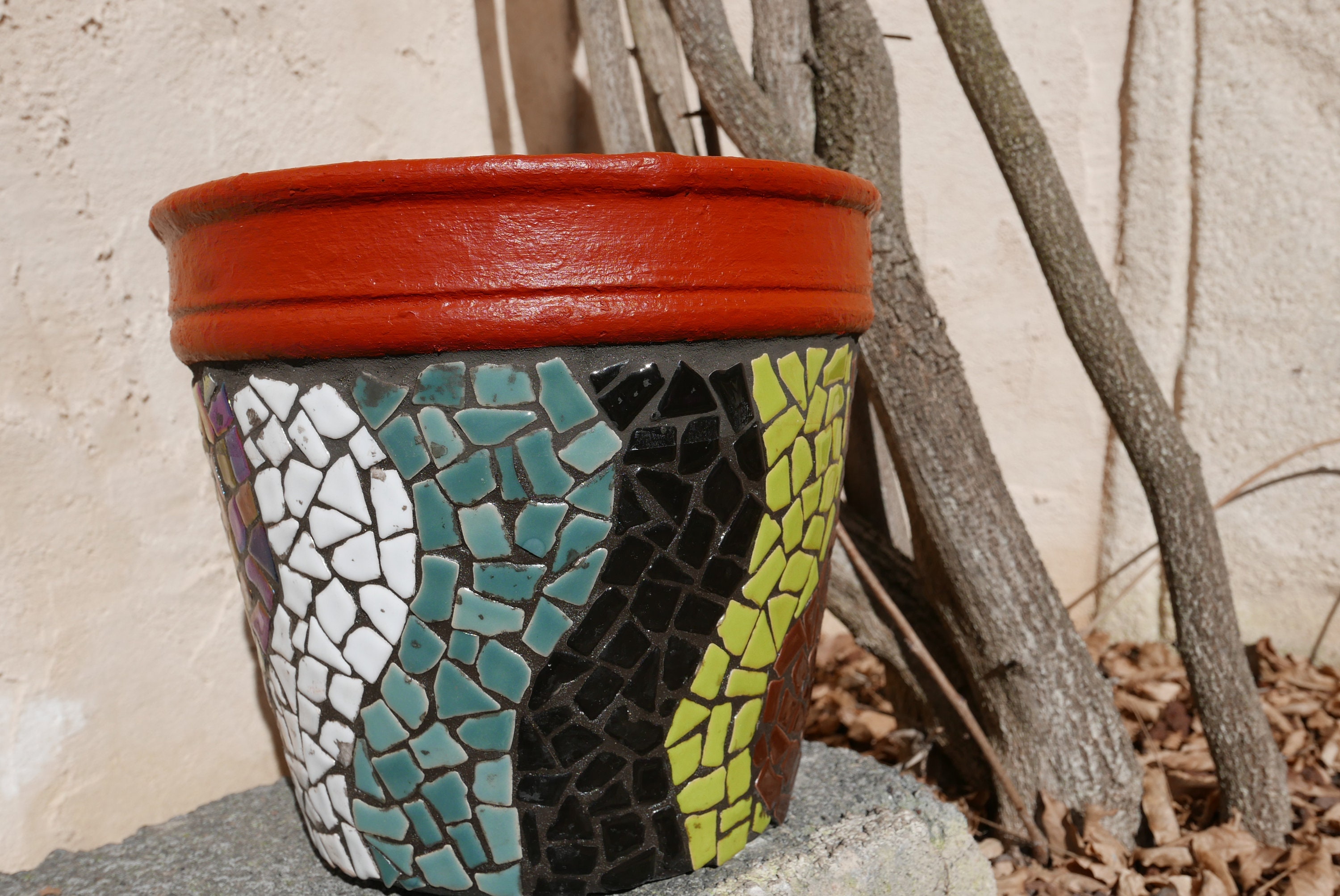 Pot de Fleur Mosaïque, Décoration Intérieure et Extérieure, Plante, Terrasse, Pot en Terre Cuite