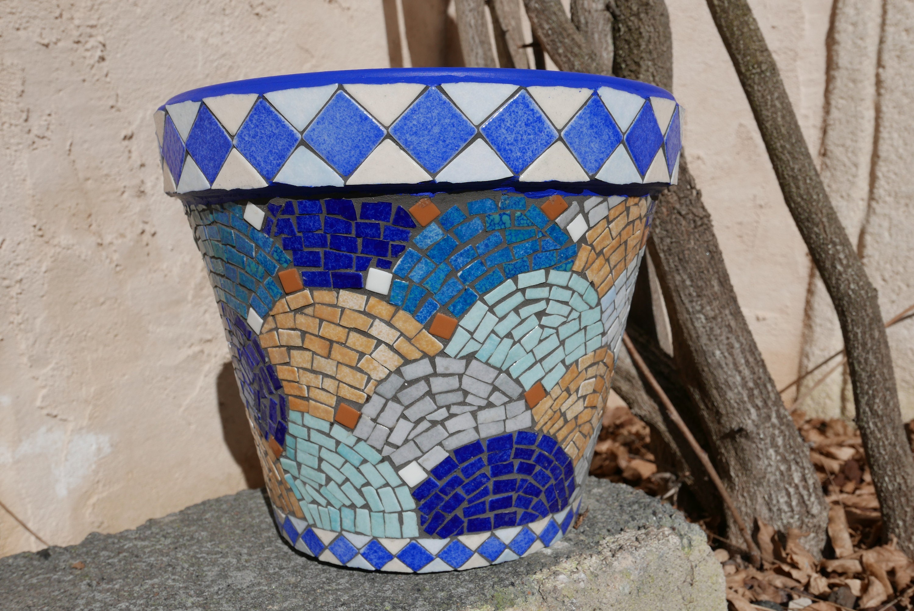 Pot de Fleur en Mosaïque, Terre Cuite, Terrasse, Plante, Intérieure et Extérieure, Décoration Intéri